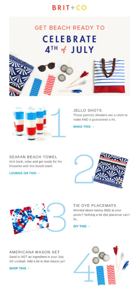 Brit+Co 4th of July email example